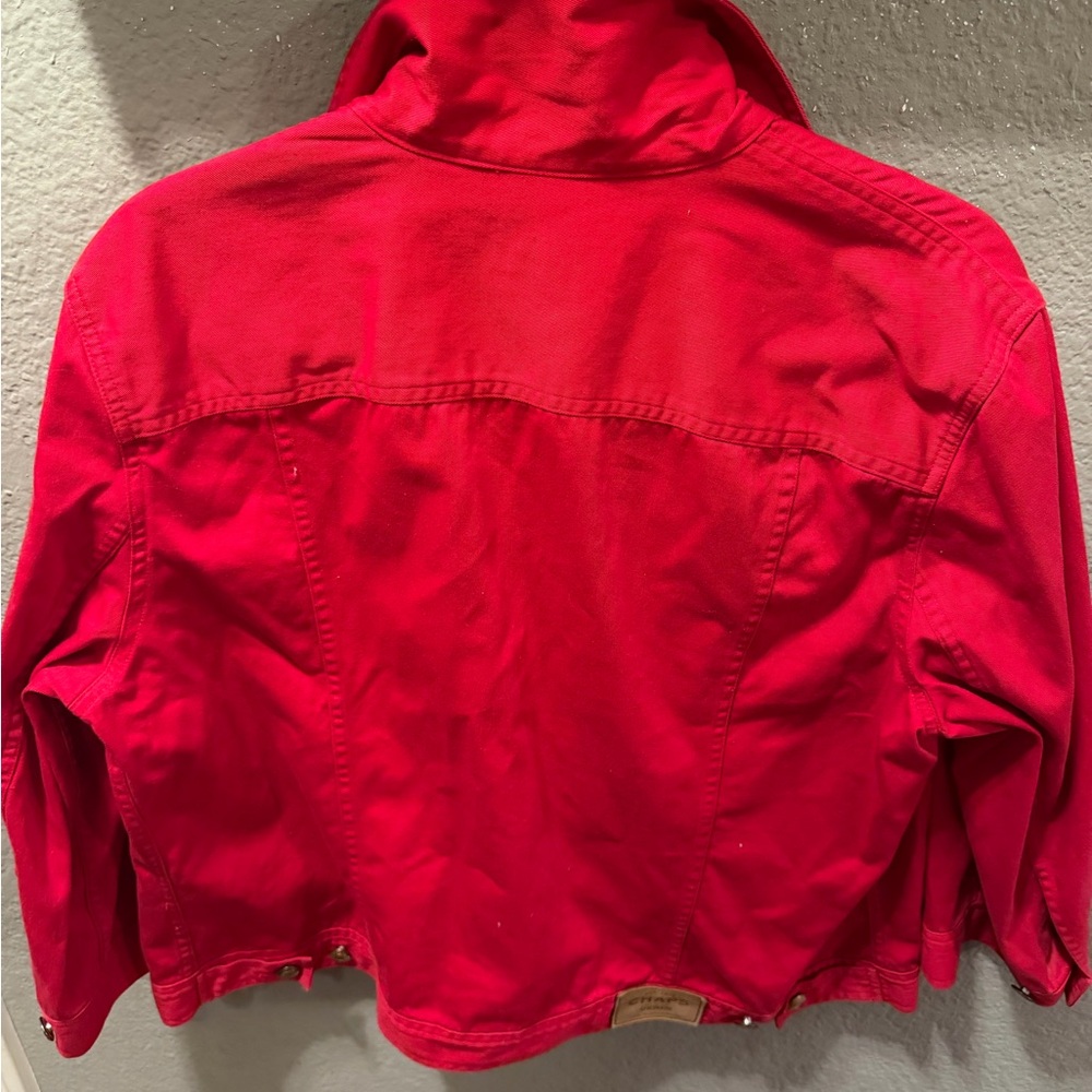Chaps Denim Red Trucker Jacket Women’s XL Cotton Utility Cropped EUC - Picture 2 of 4
